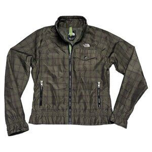 The North Face Nylon Windbreaker Jacket Check Print Zipper Green - Size Small